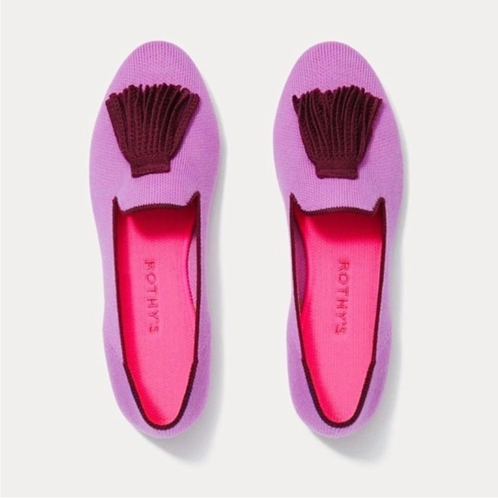 Rothy's Pink and Burgundy Knitted Tassel Flats